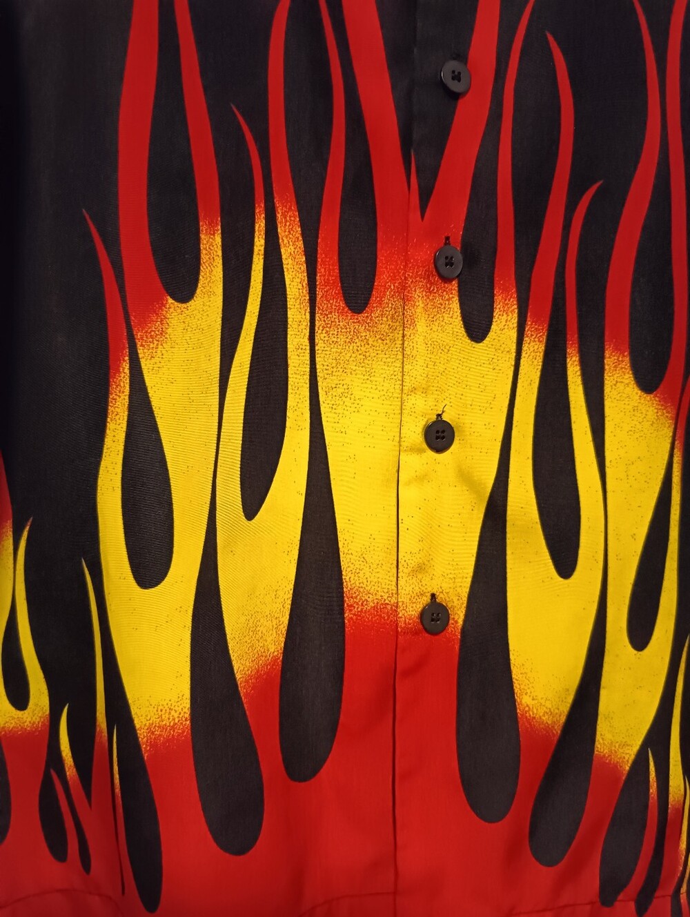 Men's Black Button-Down Shirt with Red & Yellow Flame Print Halloween Costume - Picture 5 of 11